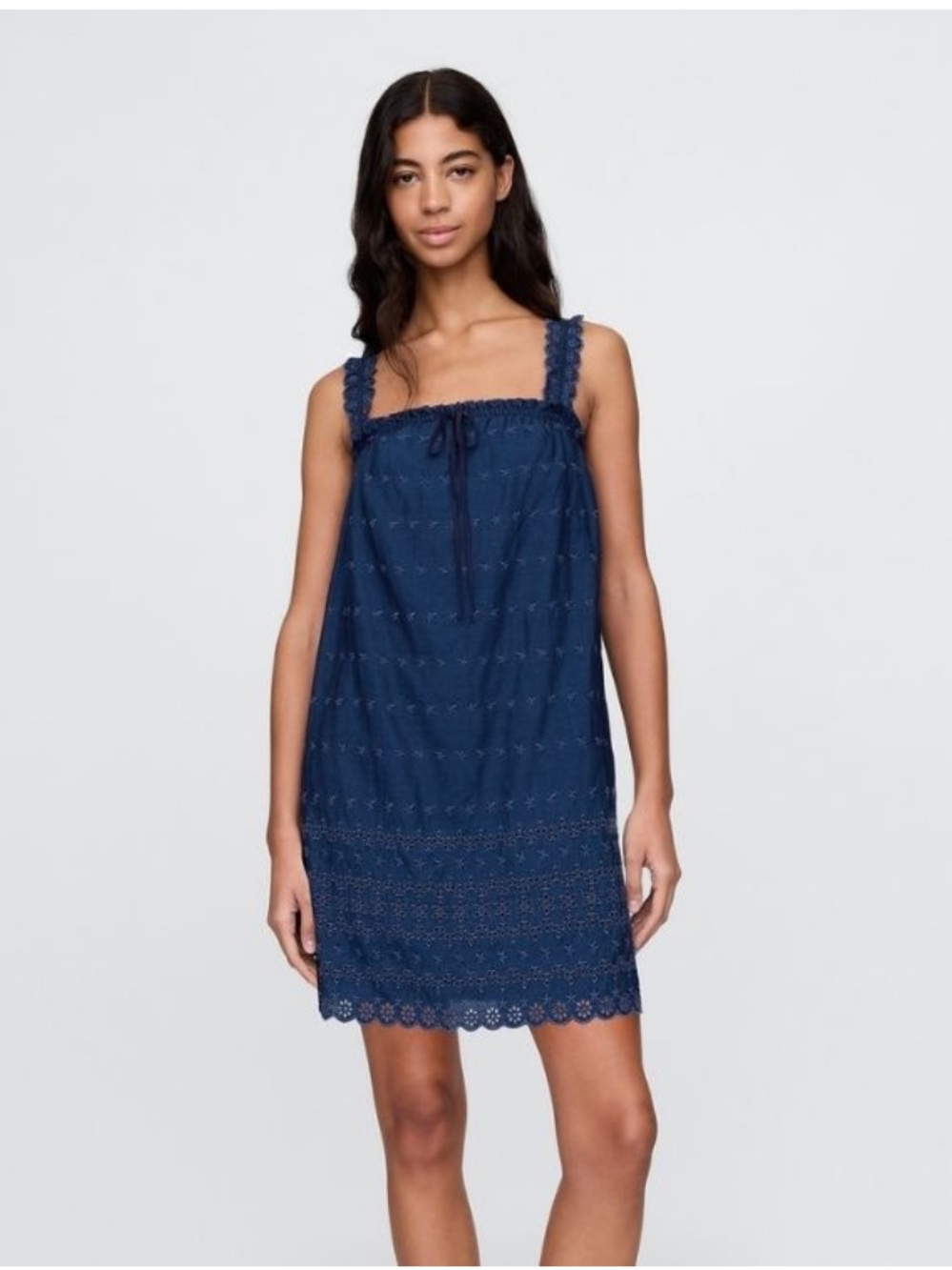 GAP x Doen Sleeveless Navy Eyelet Mini Dress with Scalloped Straps